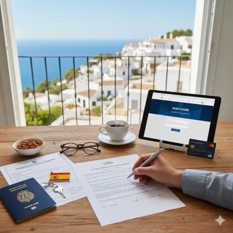 Guide d'achat immobilier en Espagne : documents (contrat, plan) et clé de maison, symbolisant les étapes administratives et la finalisation de l'acquisition