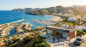 Agence immobilière à Rosas : vue panoramique sur la baie de Roses et la marina de Santa Margarita sur la Costa Brava.