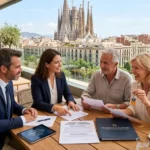 Avocats francophones Segarra et Galepides sécurisant un achat immobilier à Barcelone face à la Sagrada Familia.