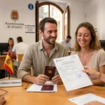 n couple réalise les démarches d'empadronamiento auprès du guichet OAC à la Mairie en Espagne